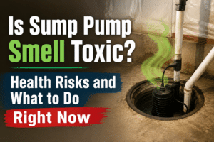 Homeowner inspecting a sump pump pit in a Bolingbrook basement