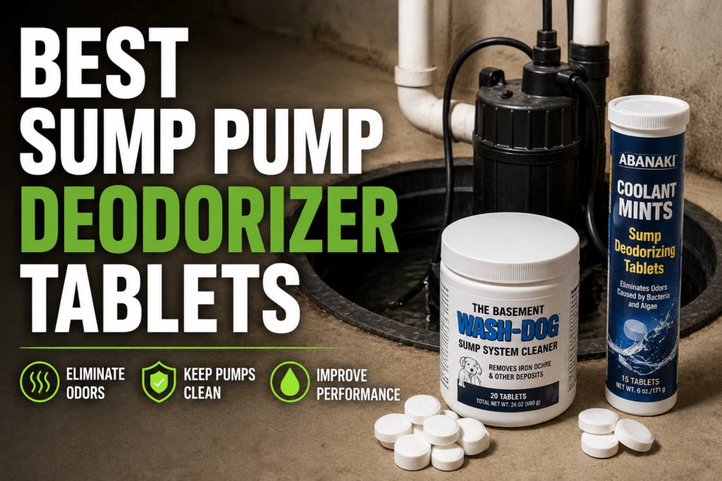 Sump pump deodorizer tablets being added to a residential sump pit